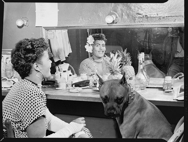 Portrait of Billie Holiday, and her dog Mister, New York, June 1946